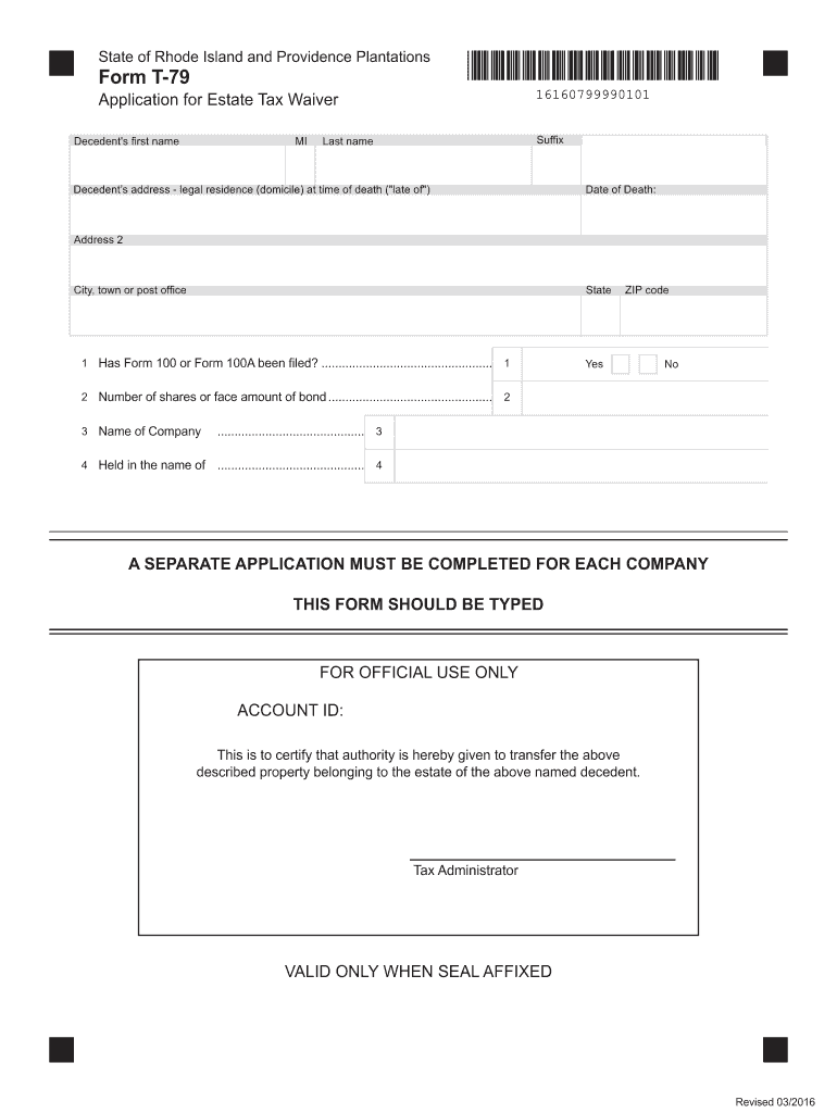  Rhode Island T 79 Form 2016