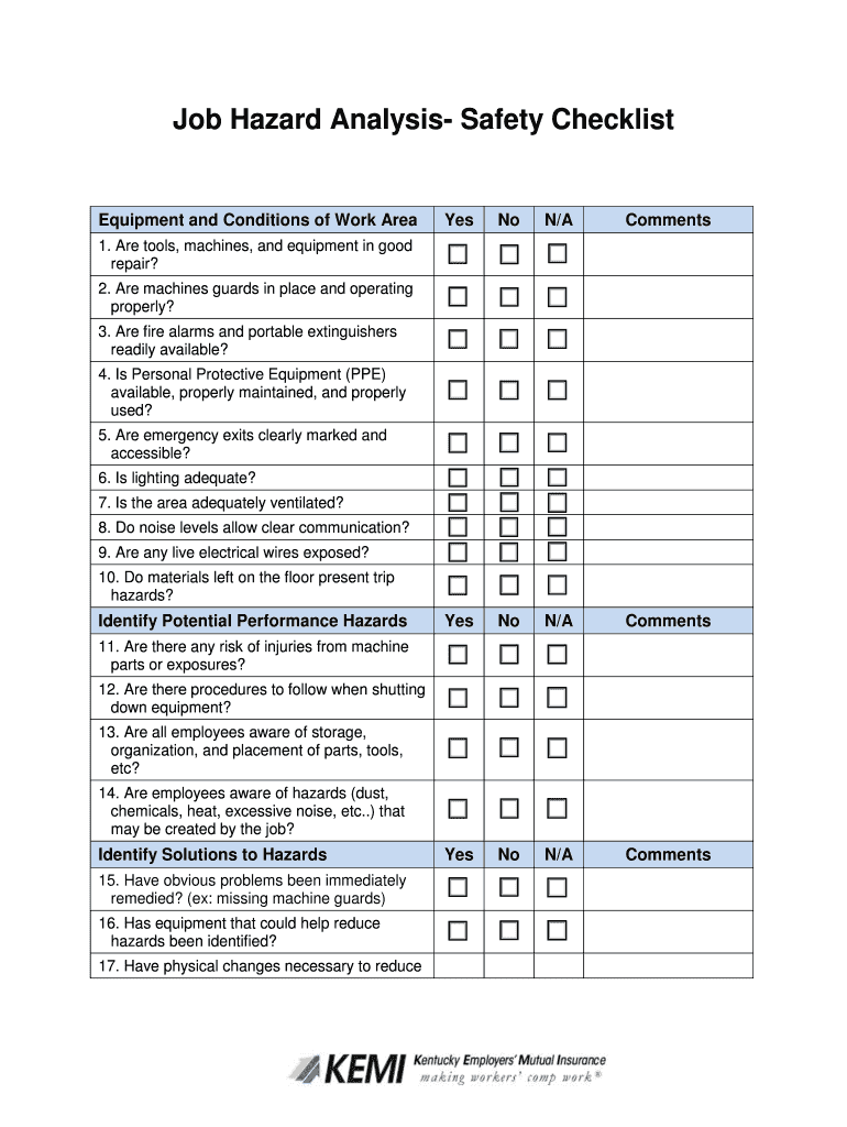  Job Hazard Analysis Checklist 2016