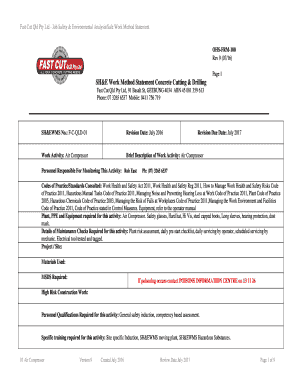 Safe Work Method Statement for Concrete Cutting  Form