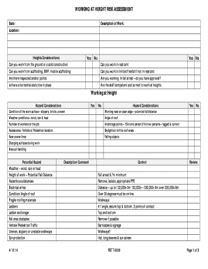 Work at Height Risk Assessment  Form