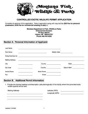 CONTROLLED EXOTIC WILDLIFE PERMIT APPLICATION  Form