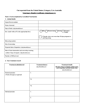 Guidance for USDA Accredited Veterinarians Preparing Cats for Export from Hawaii or Guam to  Form