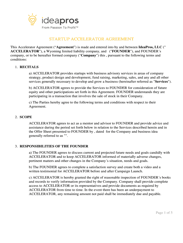 STARTUP ACCELERATOR AGREEMENT  Form