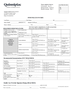 Student Health Services Quinnipiac  Form
