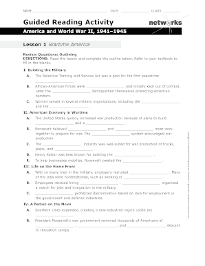 Guided Reading Activity America and World War 2 Lesson 1 Answer Key  Form