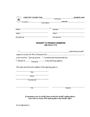 Get and Sign Application for Reissue of Summons Format 
