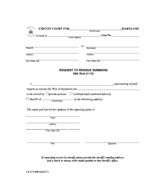 Application for Reissue of Summons Format