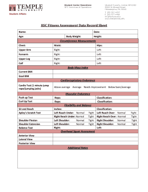 HSC Fitness Assessment Data Record Sheet  Form