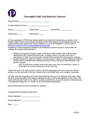 Field Trip Behavior Contract  Form