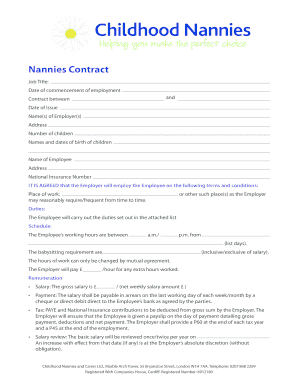 Nannies Contract  Form