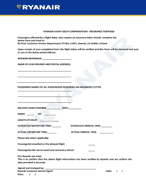 RYANAIR FLIGHT DELAY CONFIRMATION INSURANCE PURPOSES  Form