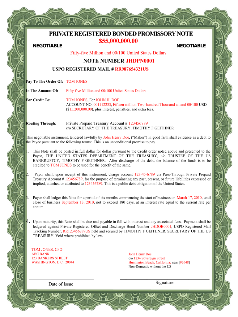 Bonded Promissory Note  Form