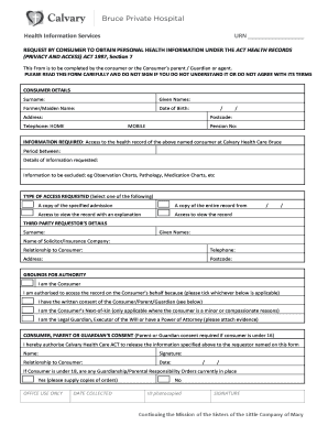 REQUEST by CONSUMER to OBTAIN PERSONAL HEALTH INFORMATION under the ACT HEALTH RECORDS