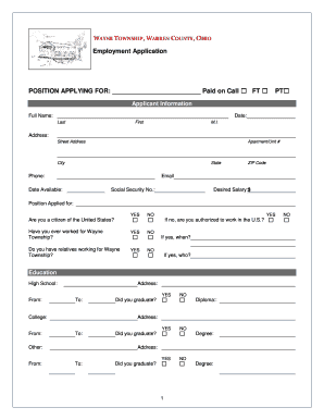 POSITION APPLYING for Paid on Call FT  Form