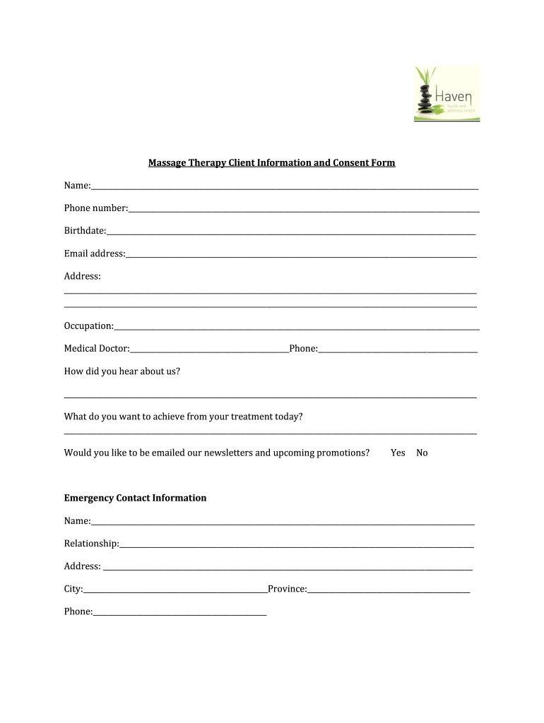 Massage Therapy Consent Client Form