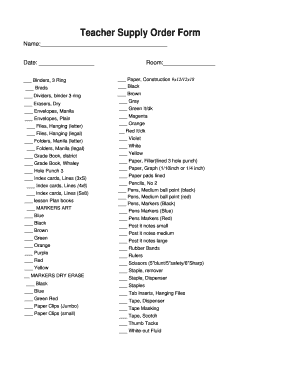 Teacher Supply Order Form