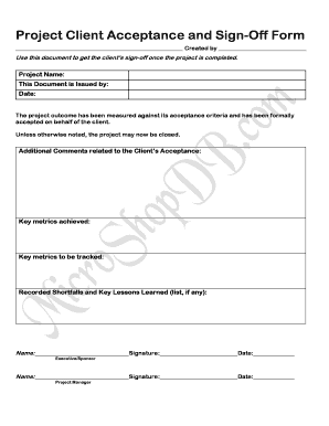 Acceptance Approval Sign off Template  Form