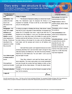 Diary Entry Structure  Form