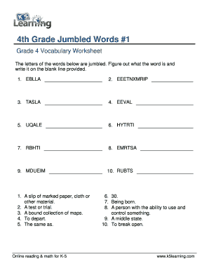 Jumbled Words for Class 4 with Answers PDF  Form