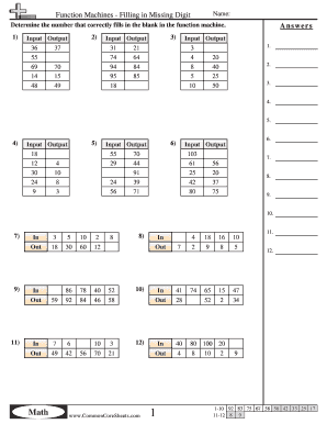 Function Machines Filling in Missing Digit  Form