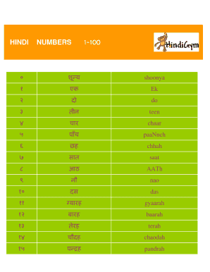 1 to 100 in Hindi Words PDF Download  Form