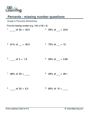 Percentage Missing Number Questions  Form