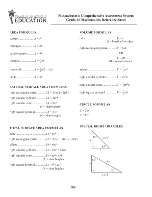 Mcas Reference Sheet Grade 10  Form