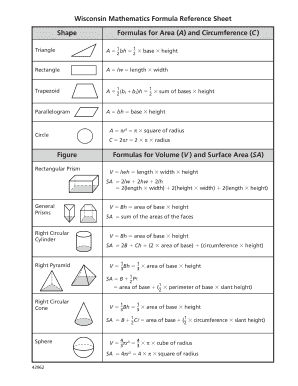 Wisconsin Mathematics Formula Reference Sheet