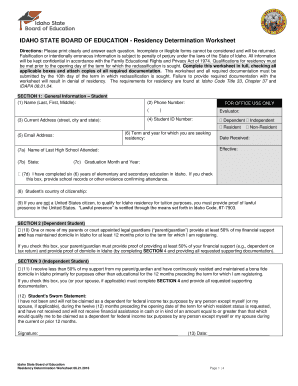 Idaho Residency Determination Worksheet  Form