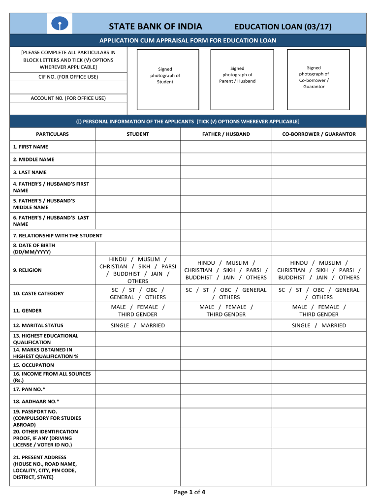 Sbi Education Loan Form Filling Sample PDF