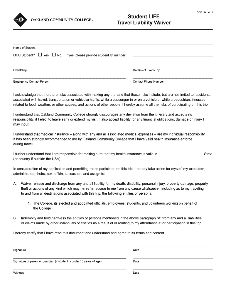 Student LIFE Travel Liability Waiver Student LIFE Travel Liability Waiver  Form