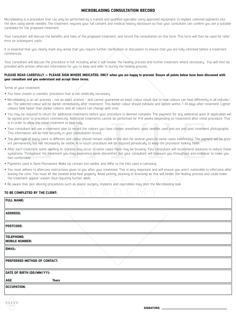 MICROBLADING CONSULTATION RECORD  Form