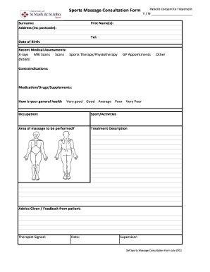 Sports Massage Consultation Form Fill Out Sign Printable PDF Template | signNow