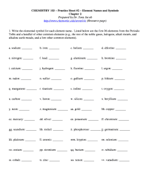 Chemistry 103 Practice Sheet 4 Answers  Form
