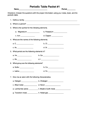 Periodic Table Packet 1  Form