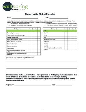 Dietary Aide Skills Checklist  Form