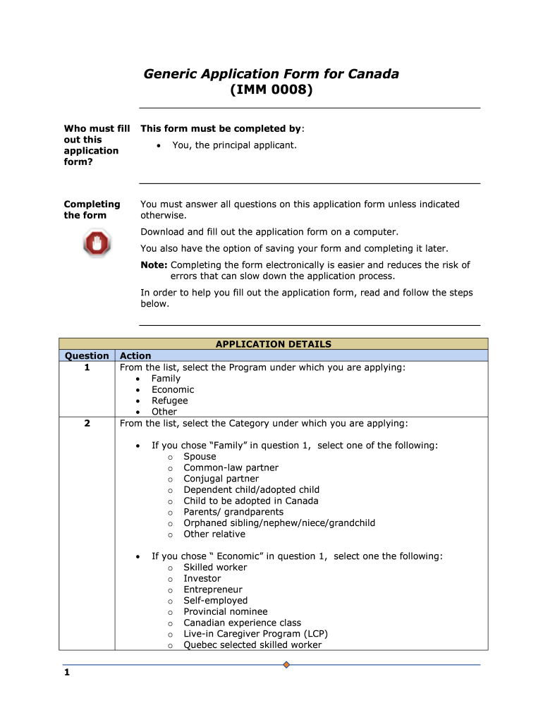 Generic Application Form for Canada IMM 0008