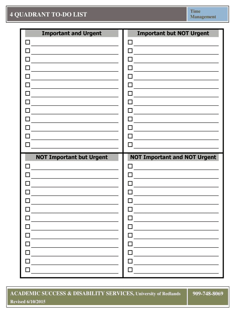 4 QUADRANT to DO LIST  Form