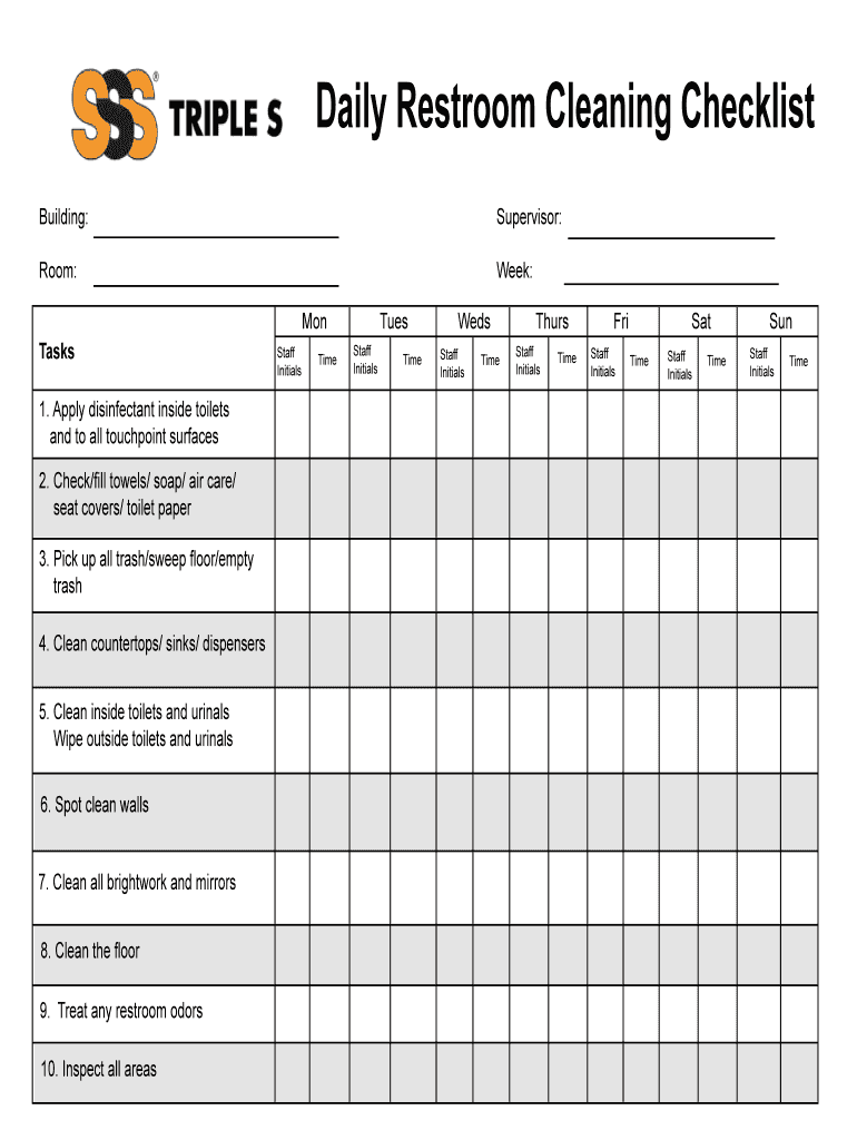 Daily Restroom Cleaning Checklist  Form