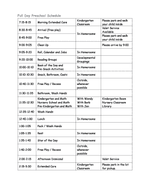 Preschool Schedule Full Day  Form