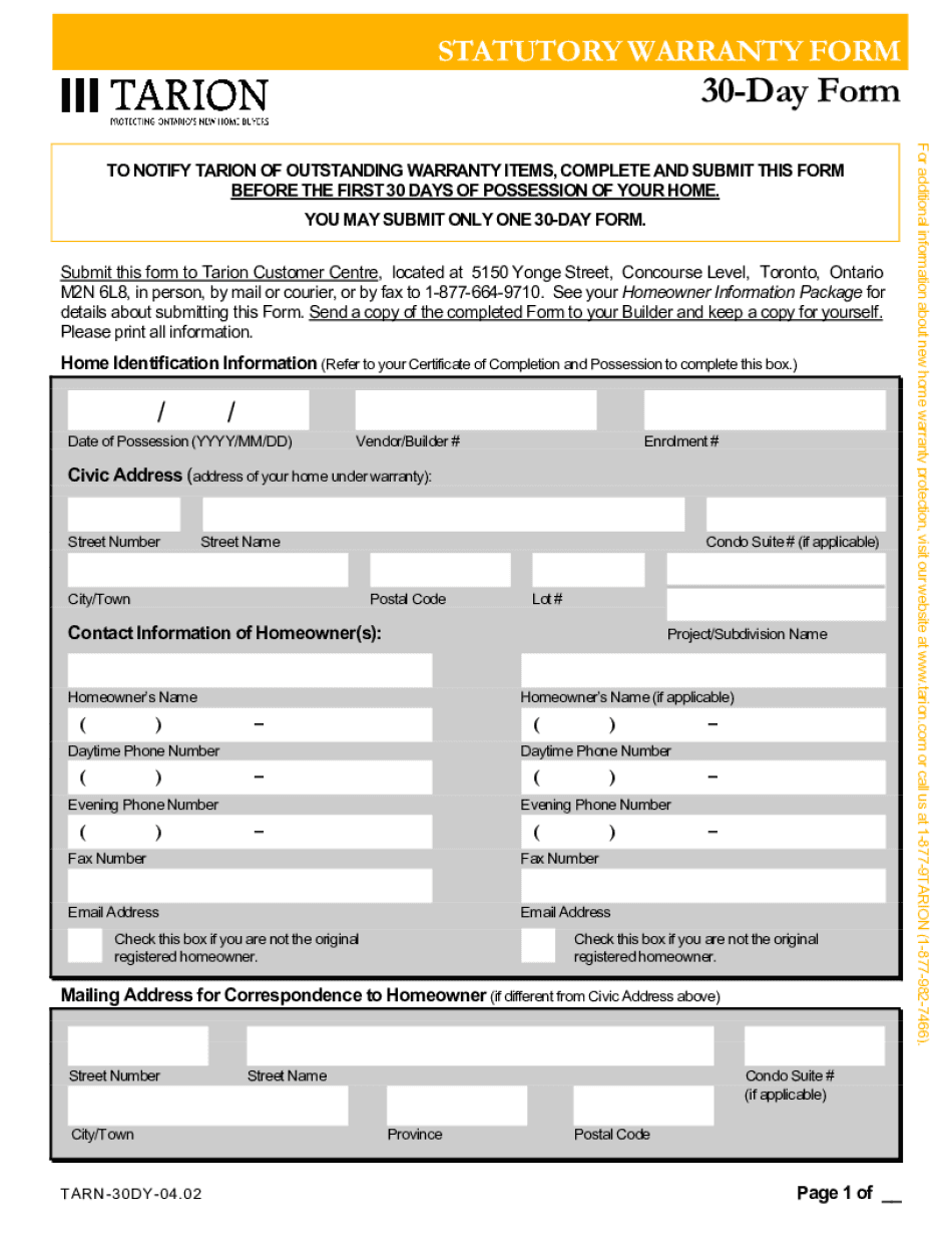 30 Day Form