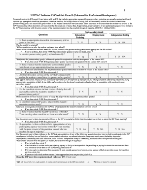  NSTTAC Indicator 13 Checklist Form B Enhanced for Professional Development 2009