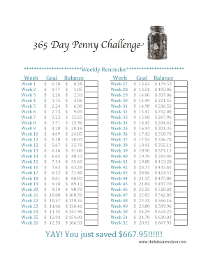 365 Day Penny Challenge PDF  Form