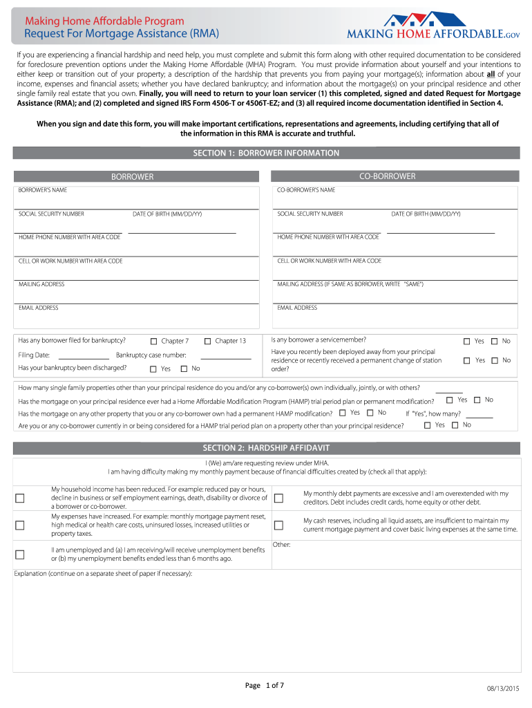  Spservicing Mortgage Assistance Request Form 2015-2024