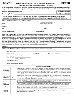  Maryland Death Form 2017-2024