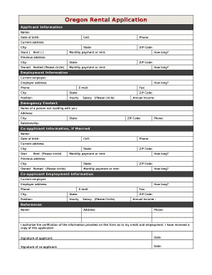 Rental Application Oregon  Form
