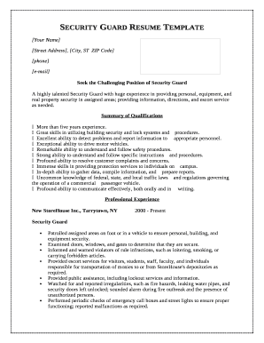 Security Guard Cv Word Format Download