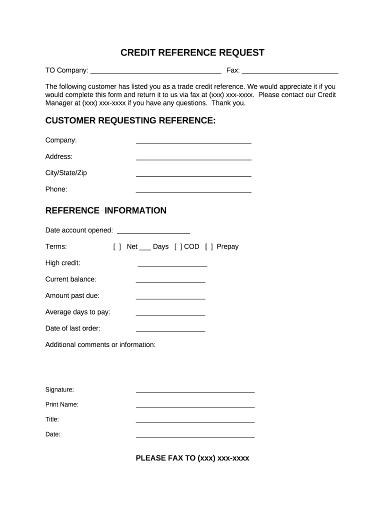 CREDIT REFERENCE REQUEST  Form