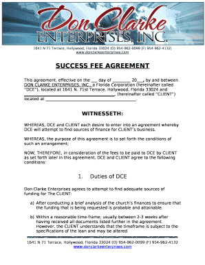 Success Fee Agreement Template  Form