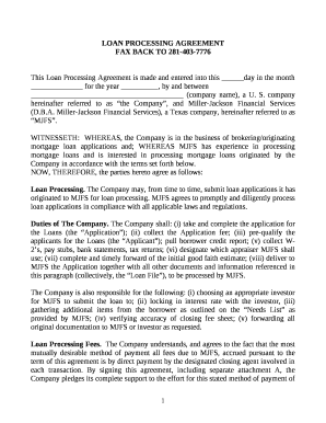 LOAN PROCESSING AGREEMENT  Form